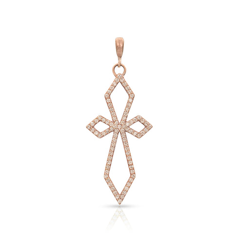 Art deco large diamond cross on hinged bail, in champagne diamonds and rose gold <span class='visuallyhidden'>Call, text 323-404-2959 for shopping help.</span>